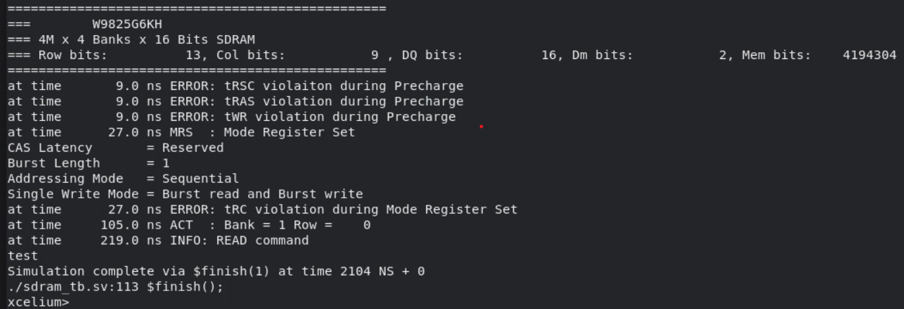 XCELIUM SDRAM Violations